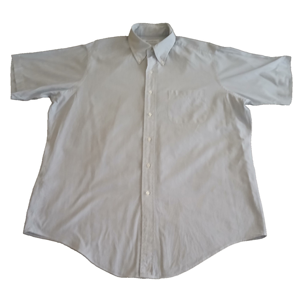 VTG Brooks Brothers Button Shirt Men 16.5 Blue Striped Short Sleeve Made USA